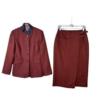 The Barn Classic Timeless Wool Jacket Skirt Set Brass Color Details Womens 36